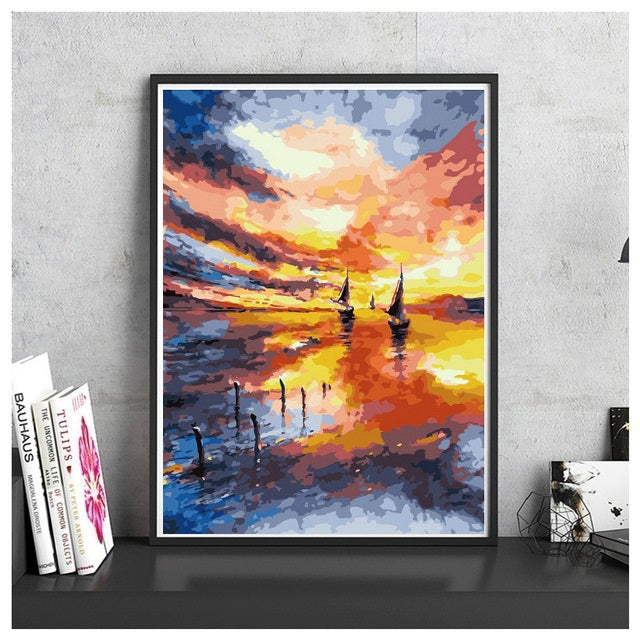 DIY Paint by Numbers Canvas Painting Kit - Perfect Sunset by The Lake