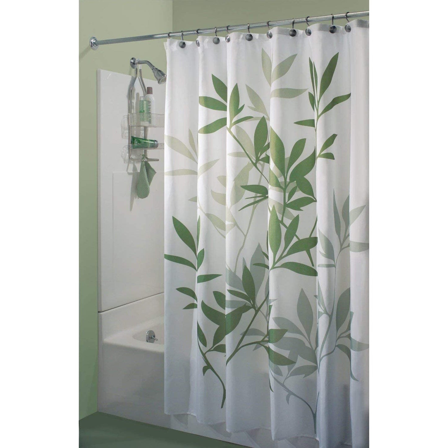 Shower Curtain with Metal Hooks, 72" x 72" - Green Leaves