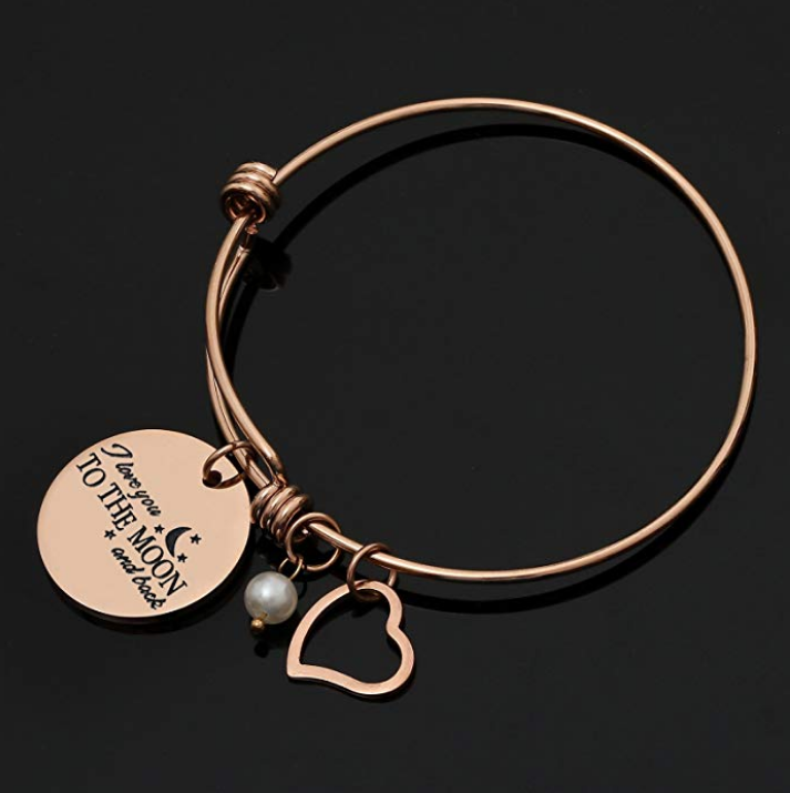 Charm Bangle Bracelet I Love You to The Moon & Back - Rose Gold