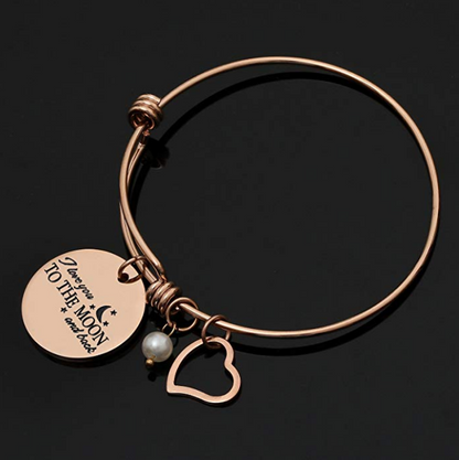 Charm Bangle Bracelet I Love You to The Moon & Back - Rose Gold