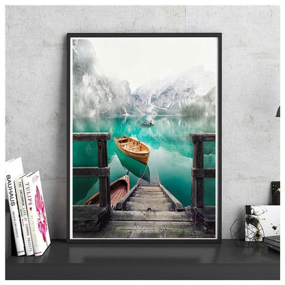 DIY Paint by Numbers Canvas Painting Kit - Fishing Boat in Lake