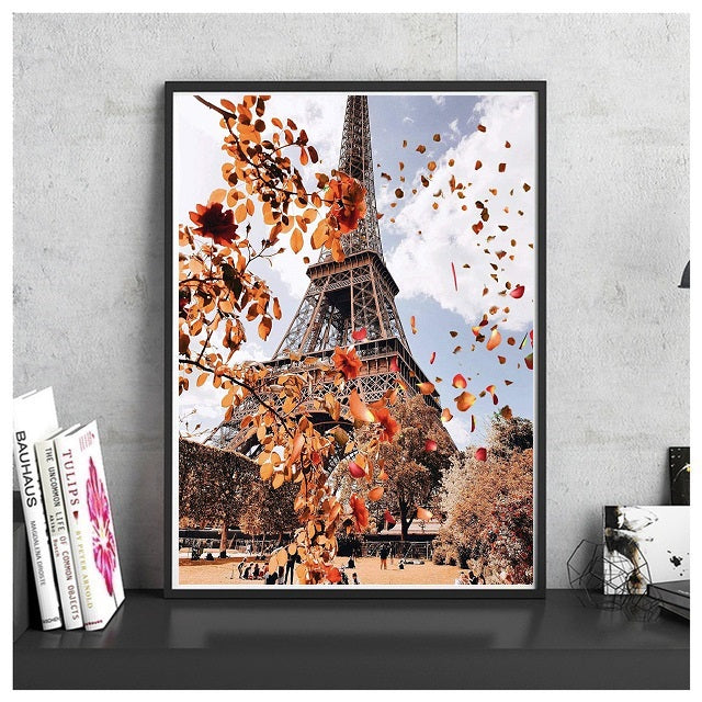 DIY Paint by Numbers Canvas Painting Kit - Autumn in Paris Eiffel Tower