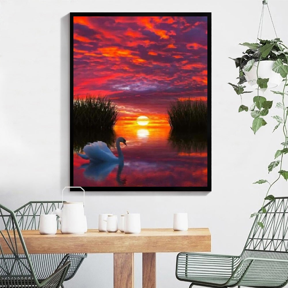 DIY Paint by Numbers Canvas Painting Kit - Red Sunset Swan