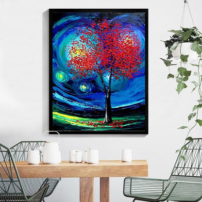 DIY Paint by Numbers Canvas Painting Kit - Red Tree Night