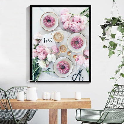 DIY Paint by Numbers Canvas Painting Kit - Pink Breakfast Donuts Roses