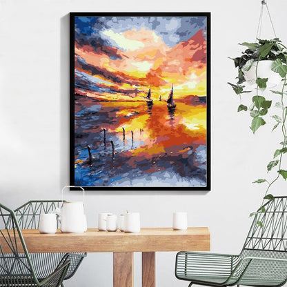 DIY Paint by Numbers Canvas Painting Kit - Perfect Sunset by The Lake