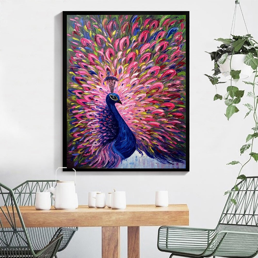 DIY Paint by Numbers Canvas Painting Kit - Pink Peacock