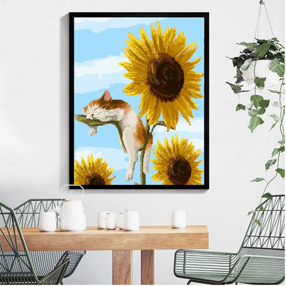 DIY Paint by Numbers Canvas Painting Kit - Cat and Sunflower