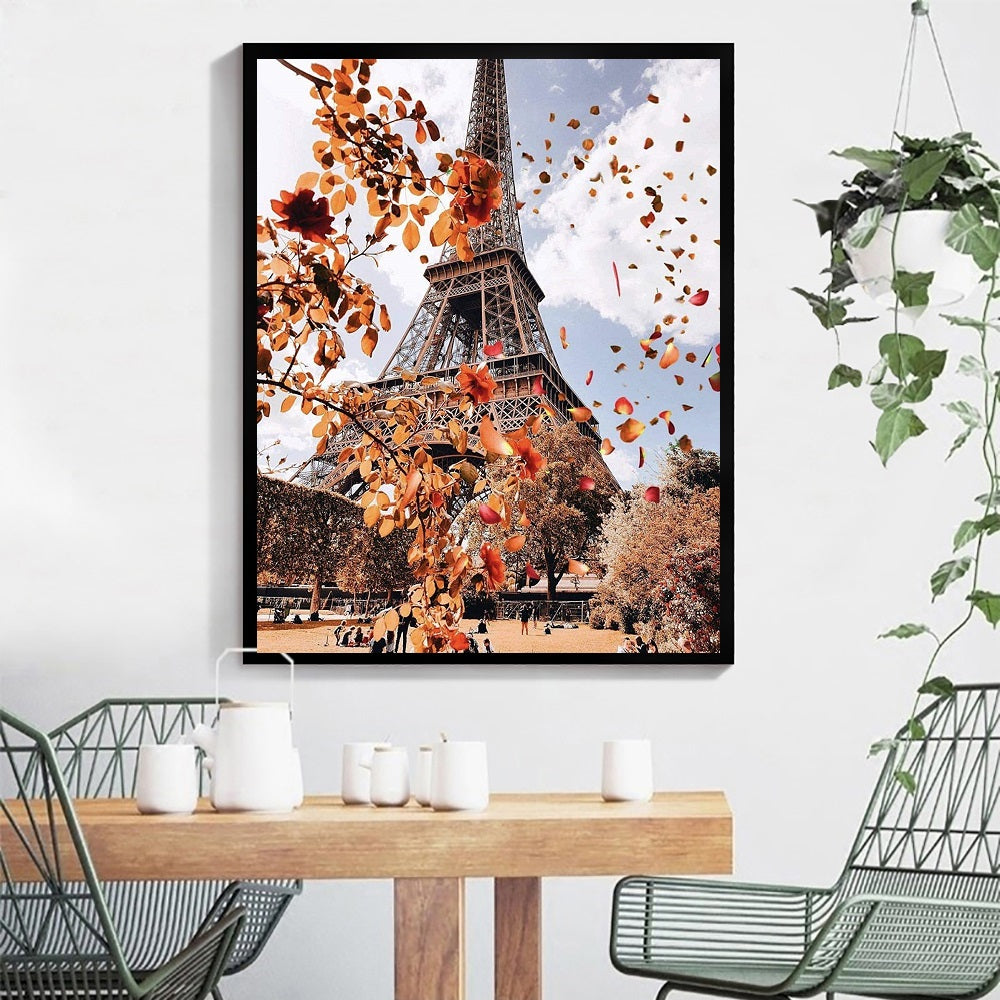 DIY Paint by Numbers Canvas Painting Kit - Autumn in Paris Eiffel Tower