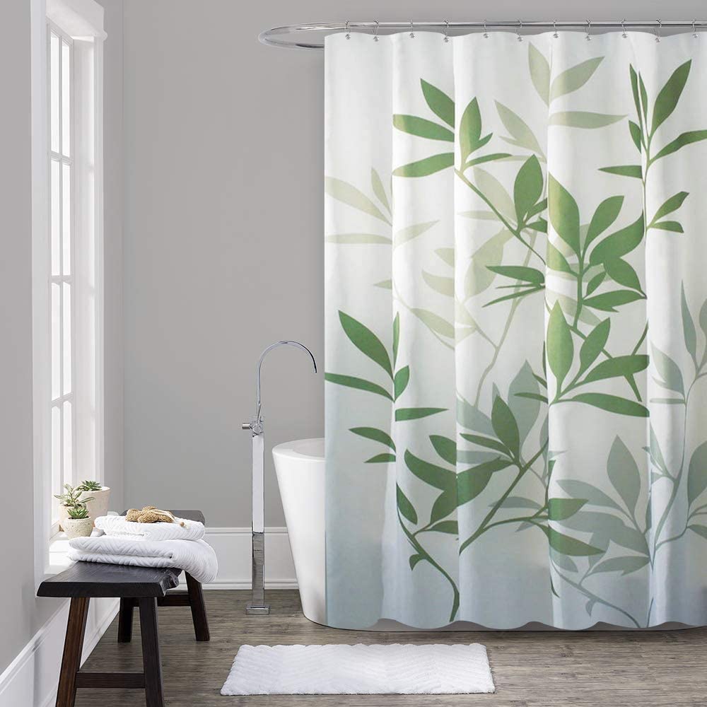 Shower Curtain with Metal Hooks, 72" x 72" - Green Leaves