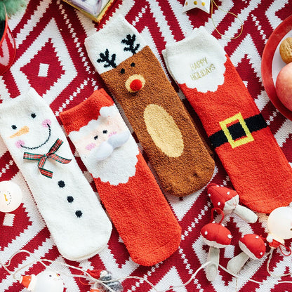 Winter Socks for Women - Reindeer Snowman & Santa Socks - [4 Pairs]