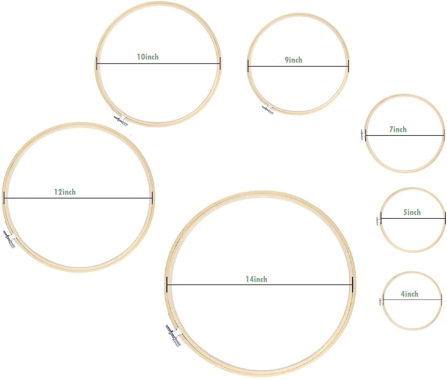 7 Pieces Embroidery Bamboo Hoops Set 4-14"