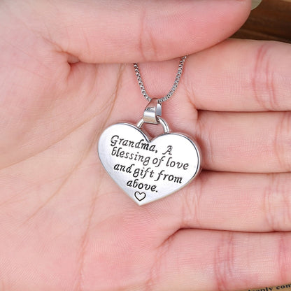 Grandma Heart Pendant Necklace - Grandma a Blessing of Love and Gift from Above - Family Necklace