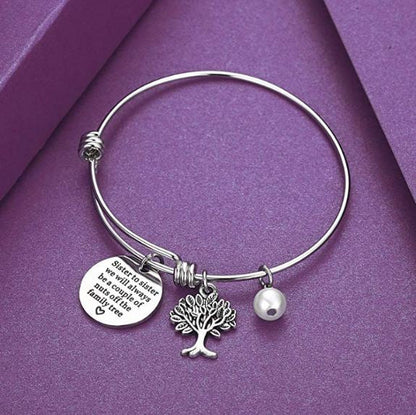 Bangle Bracelet Engraved Sister to sister we will always be a couple of nuts off the family tree Inspirational Jewelry