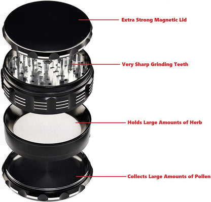 4 Piece 4" Spice Herb Grinder - Color Black