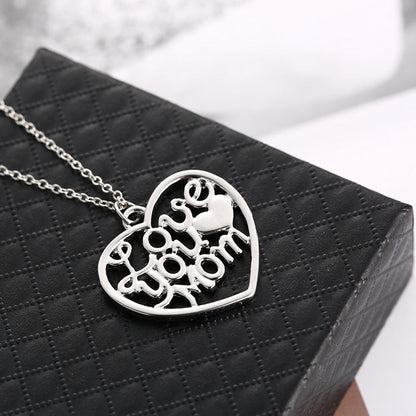 Love You Mom Heart Pendant Necklace