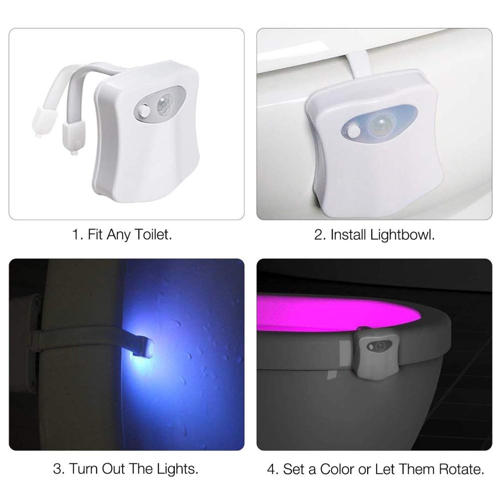 Toilet Night Light - Motion Sensor Activated - LED Light - 8 Colors