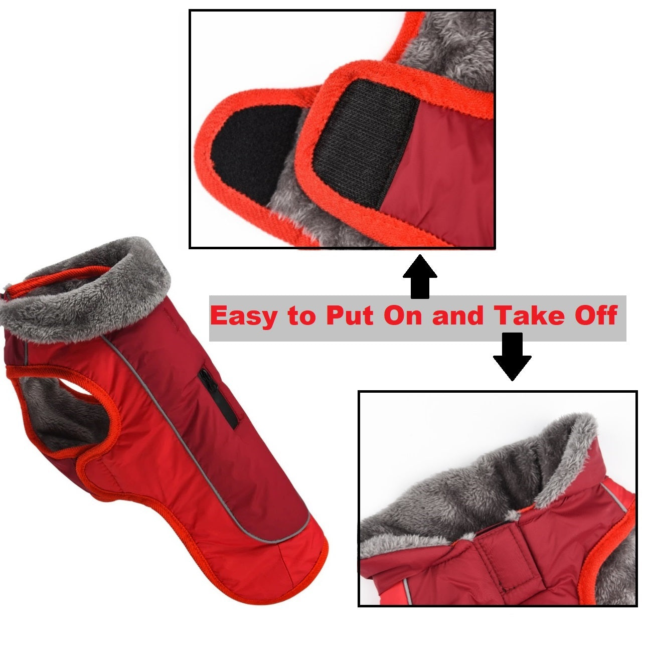 Fleece Warm Dog Jacket Coat Vest for Puppy Winter Cold - RED