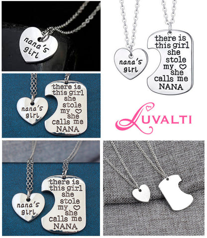 Nana's Girl Heart Pendant Necklace - Nana Necklace Set - Best Family Gift