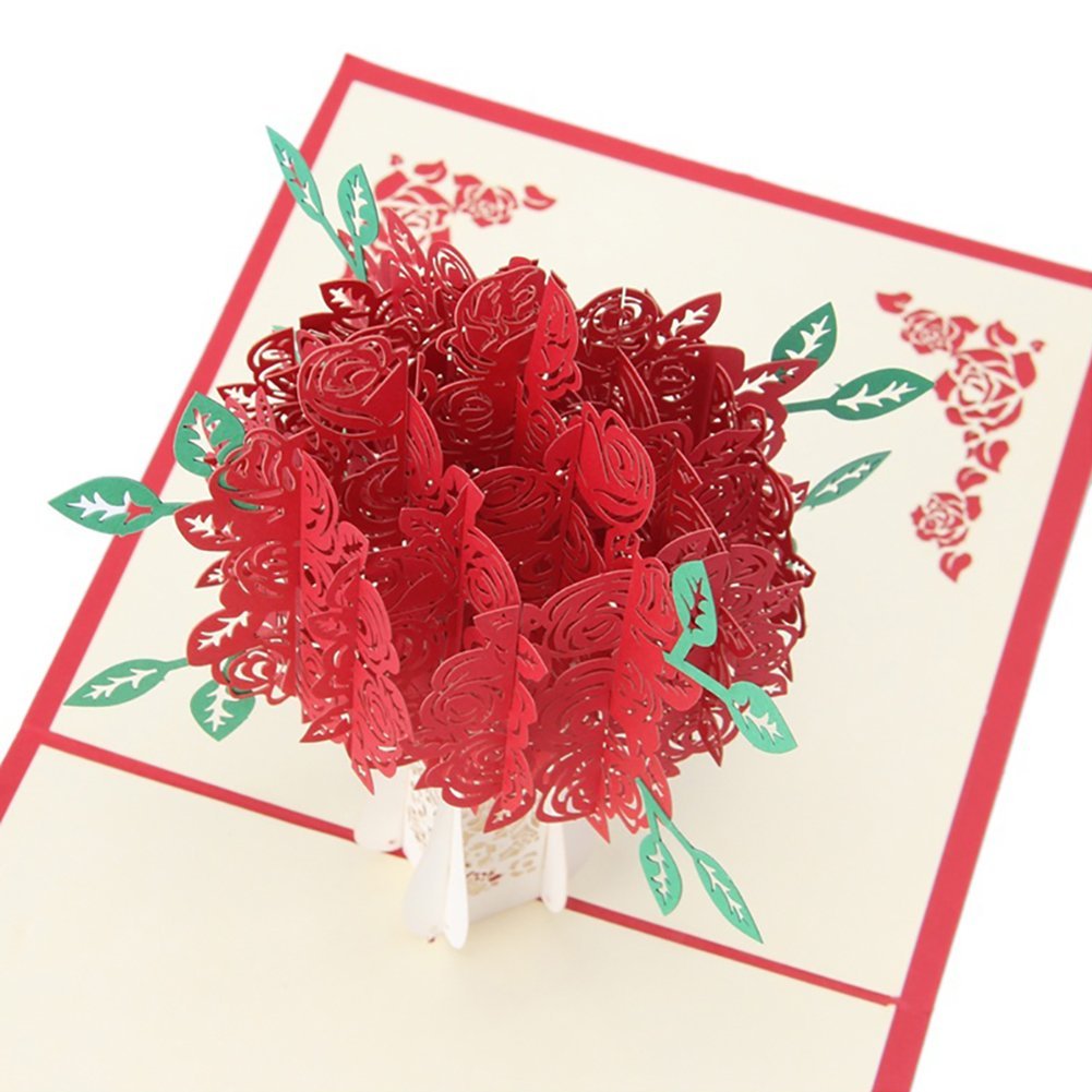 3D RED Bouquet Pop Up Card and Envelope