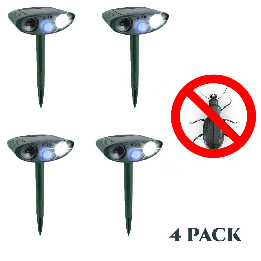 Beetle Outdoor Ultrasonic Repeller PACK OF 4 - Solar Powered Ultrasonic Animal & Pest Repellant - Get Rid of Beetles in 48 Hours or It's FREE