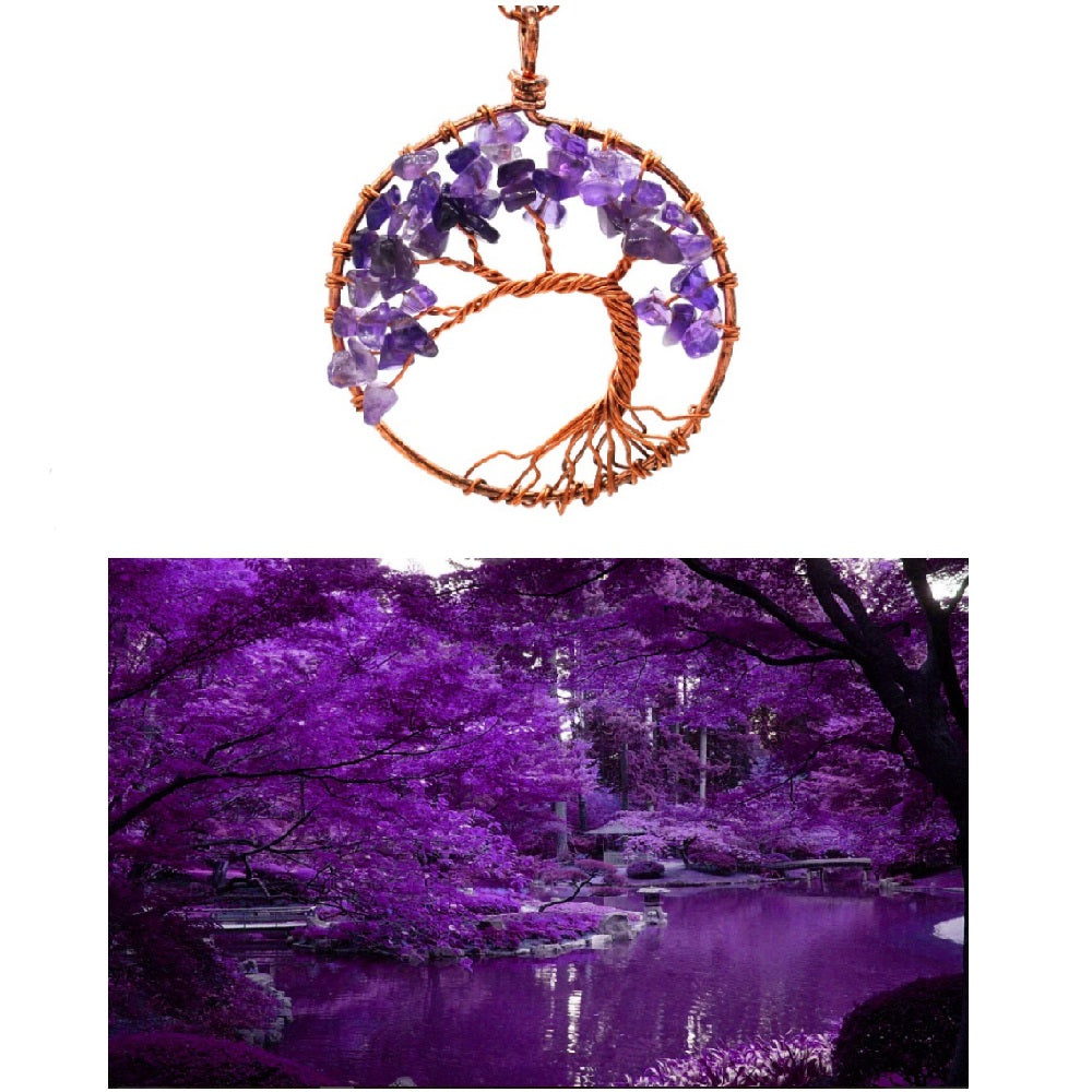 Luvalti Tree of Life - Gemstone Chakra Jewelry Purple Bronze Chain Necklace