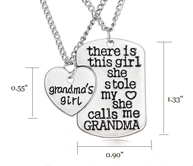 Grandmas Girl Heart Pendant Necklace - Grandma Necklace Set