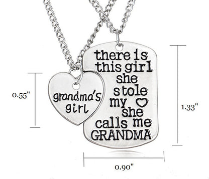 Grandmas Girl Heart Pendant Necklace - Grandma Necklace Set