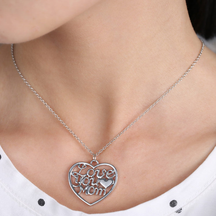 Love You Mom Heart Pendant Necklace