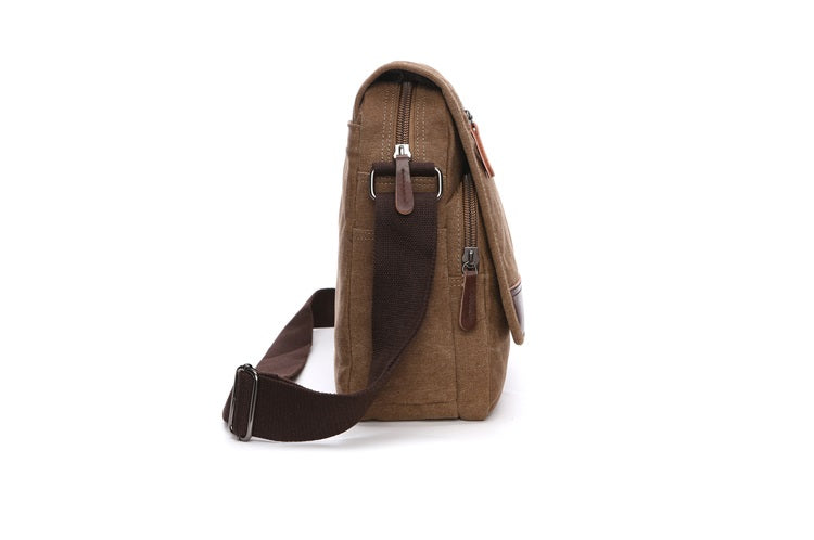 Men's Messenger Bag -  Retro Canvas Shoulder Bag - Light Brown