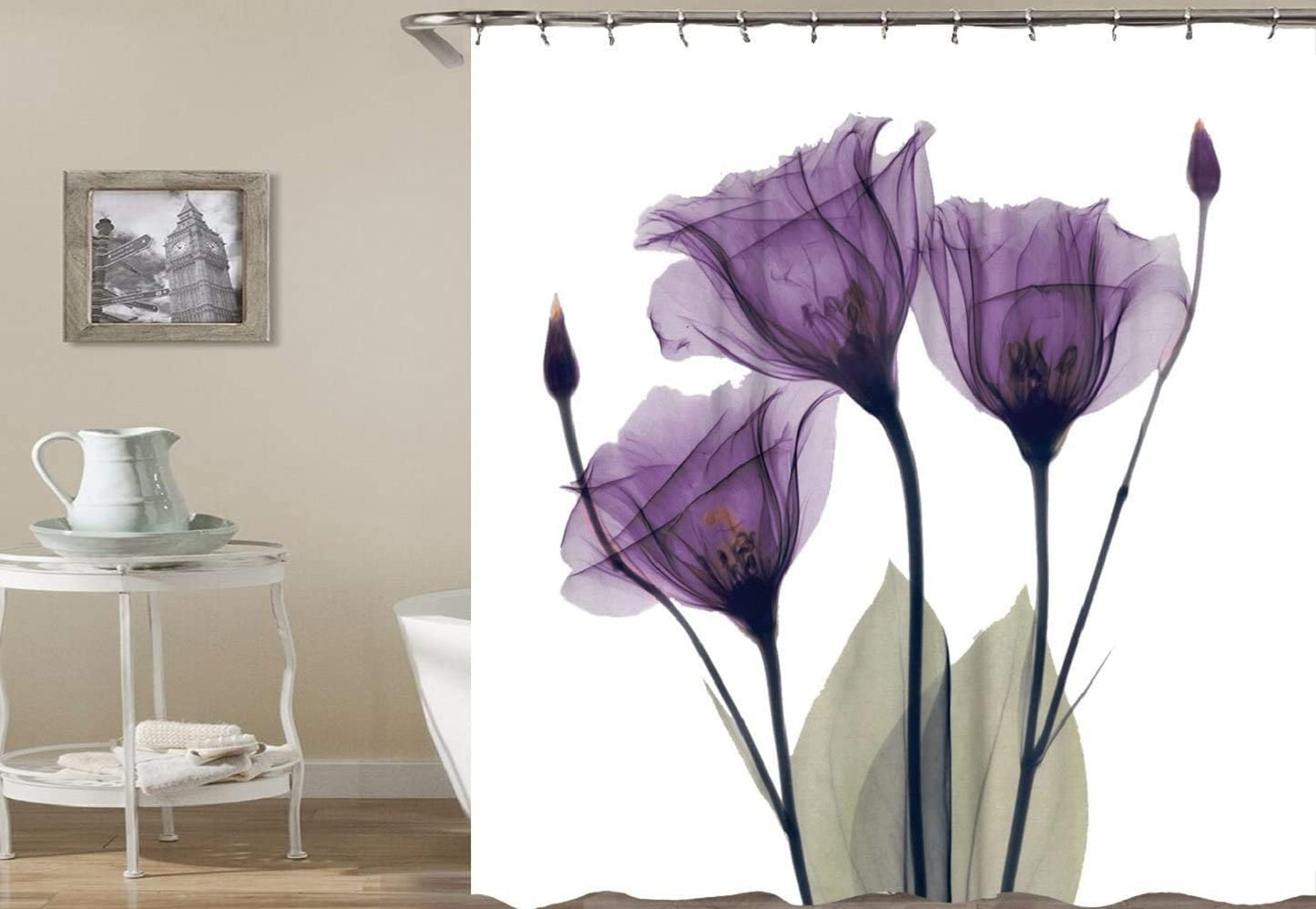 Shower Curtain with Metal Hooks, 72" x 72" - Purple Flower