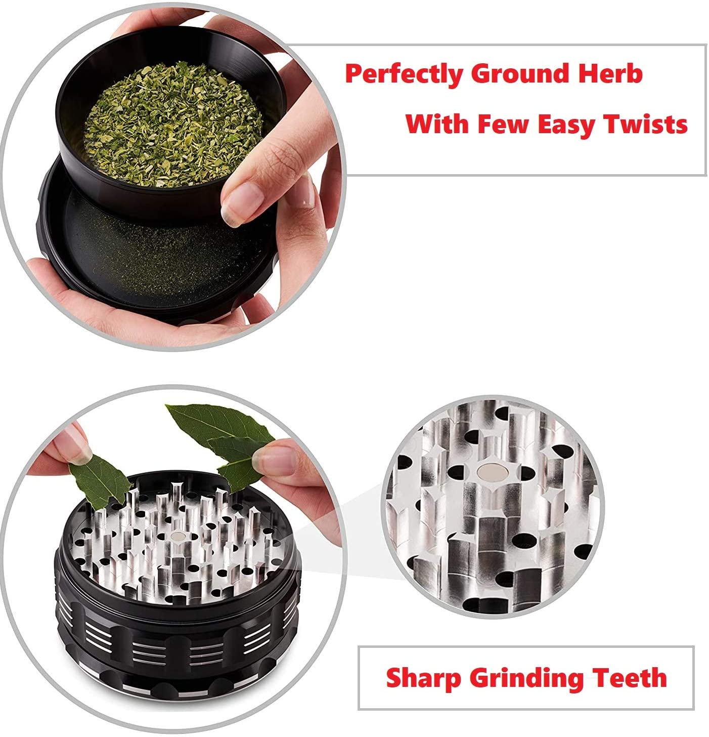 4 Piece 4" Spice Herb Grinder - Color Black