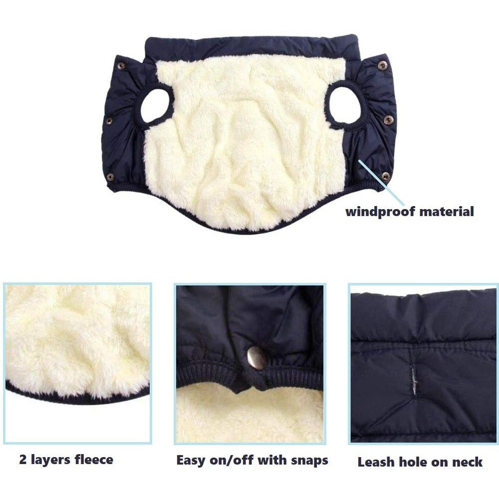 Double Layer Fleece Warm Dog Jacket Coat Vest - Blue