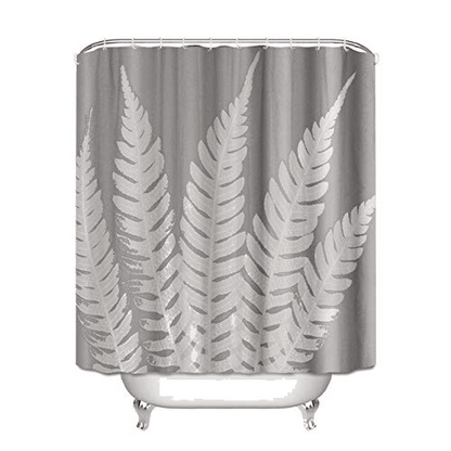 Fabric Shower Curtain Set with Hooks Gray Leaves