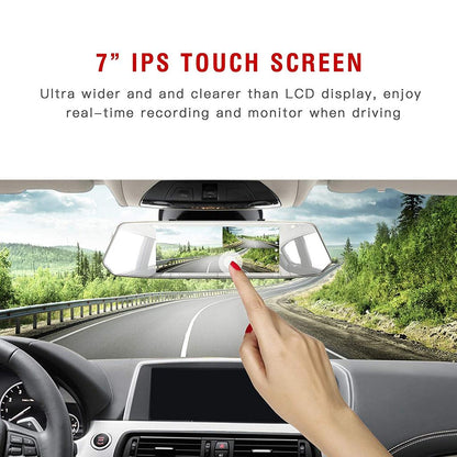 Dual Mirror Dash Camera - 7" Touch Screen 1080P Front and Rear