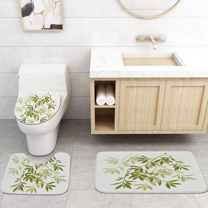 Cleamorous Bathroom Rug Set - 3-Piece Set - Green Leaves