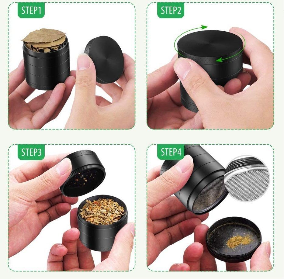 5 Piece 2.1" Spice Herb Grinder - Color Metal Black