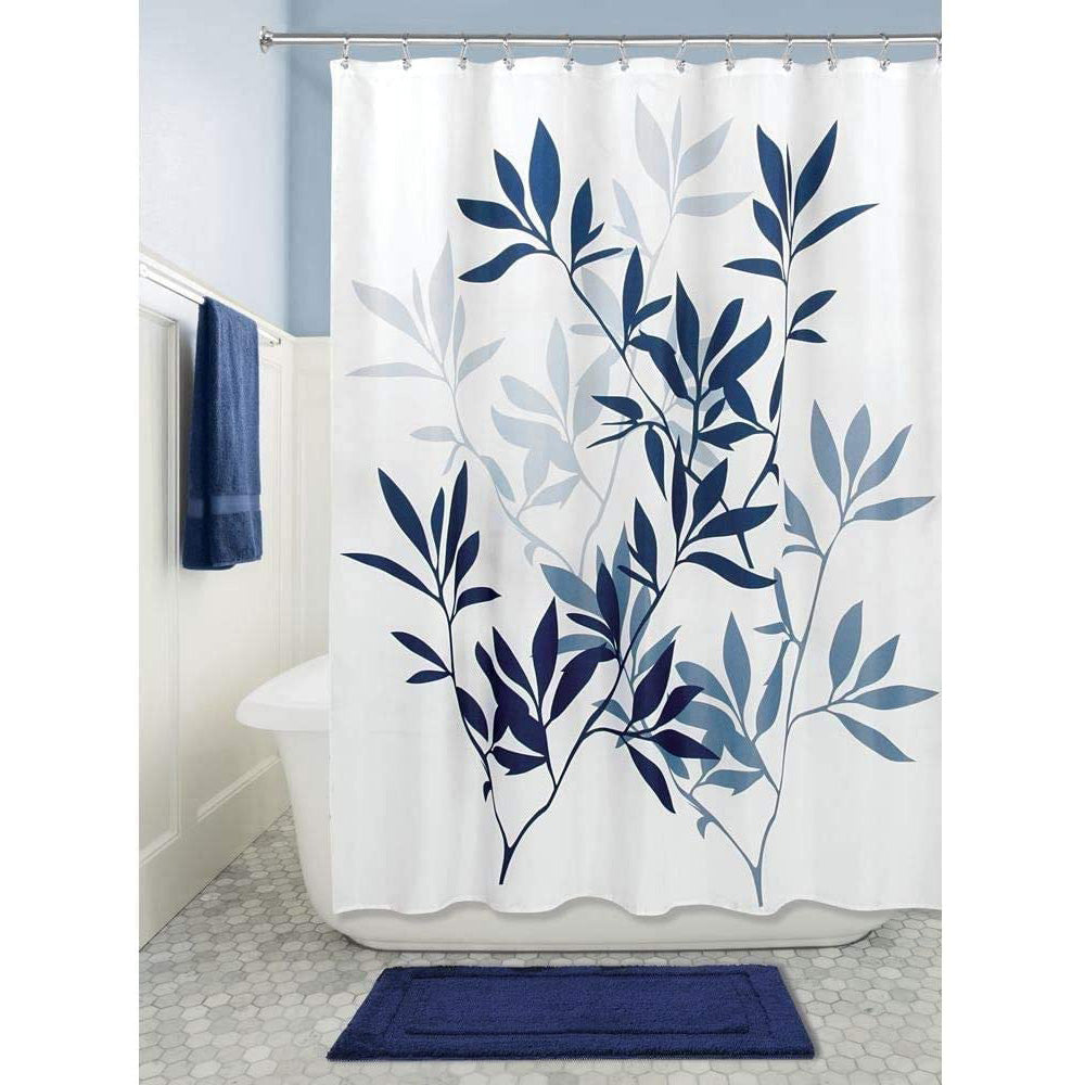 Shower Curtain with Metal Hooks, 72" x 72" - Blue Leaves