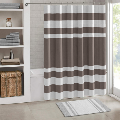 Shower Curtain with Metal Hooks, 72" x 72" - Gray Lines