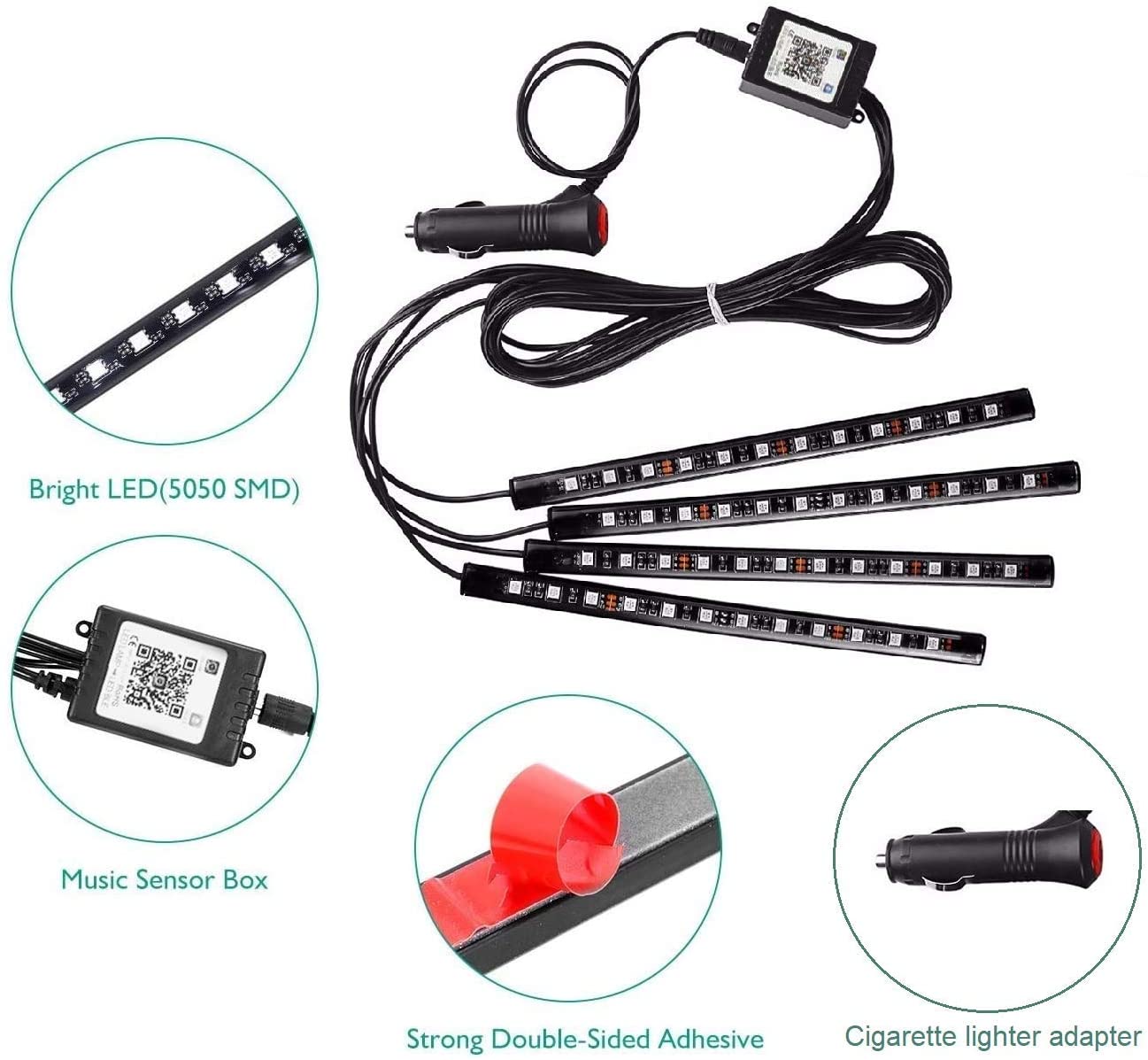 Car LED Strip Light - 4pcs 48 LED