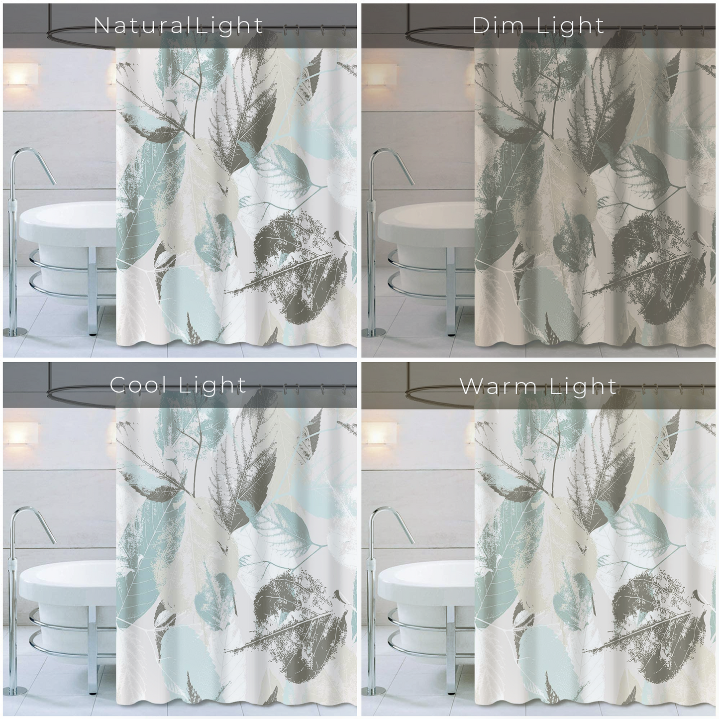 Shower Curtain with Metal Hooks, 72" x 72" - Gray Leaves