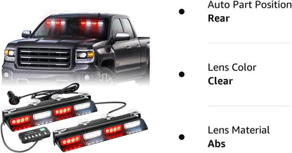 XRIDONSEN Emergency Dash Strobe Lights Safety Flashing Warning Hazard Interior Front/Rear Windshield Deck Split Light Bar w/Suction Cups for Construction Vehicles Trucks (2x14 inch, Amber White)