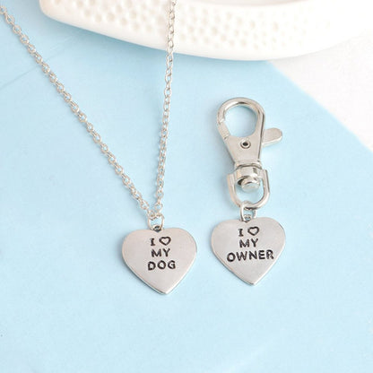 Love My Dog/Owner Necklace & Keychain Set - Necklace for Animal Lovers