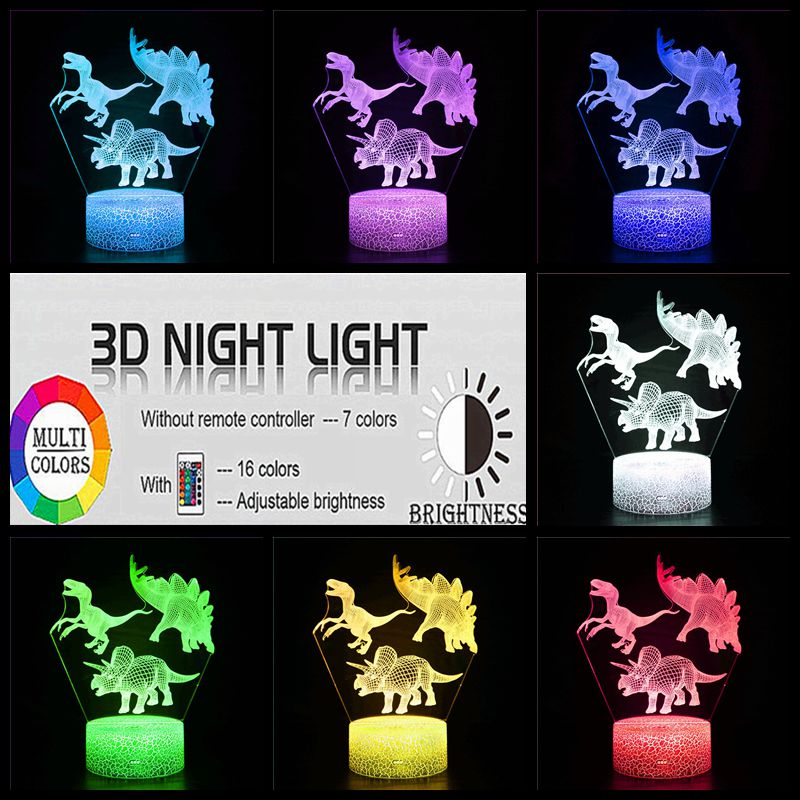 3D Dinosaur Nightlight for Kids 3D Illusion Lamp 16 Colors