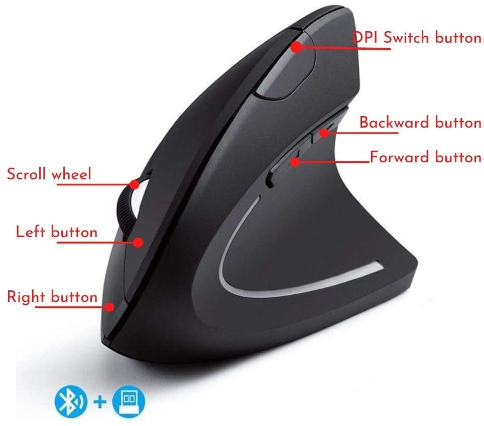 2.4G Wireless Vertical Optical Mouse - Right Hand - Black