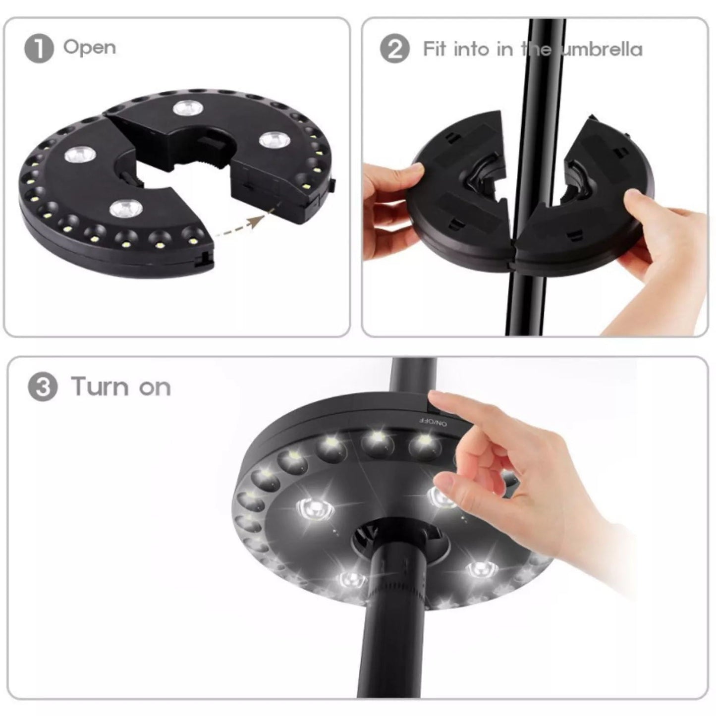 Patio Umbrella Light - 28 LED Lights - 3 Brightness Modes - Cordless