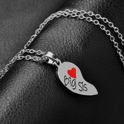 Split Heart Pendant Necklaces - Set of 2 Big Sis Little Sis Necklaces