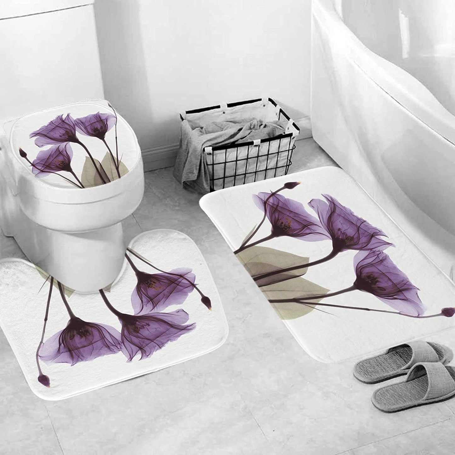 Cleamorous Bathroom Rug Set - 3-Piece Set - Purple Flower