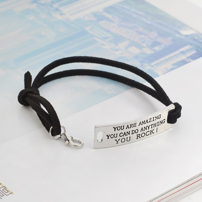 You are Amazing You Can Do Anything You Rock - Pendant Leather Bracelet