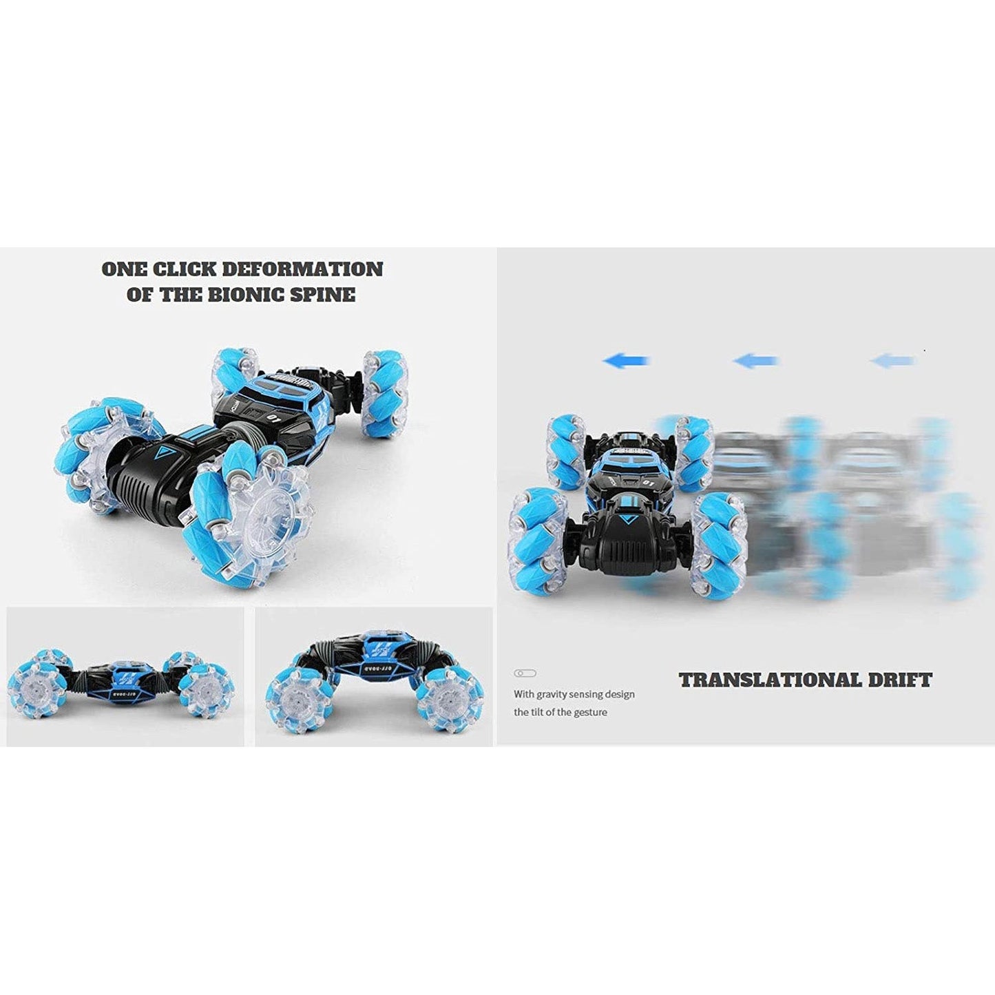 Remote Control Car, 2.4 GHZ RC Stunt Car Invincible Tornado Twister Remote Control Rechargeable Vehicle with Colorful Lights Double Batteries, Blue